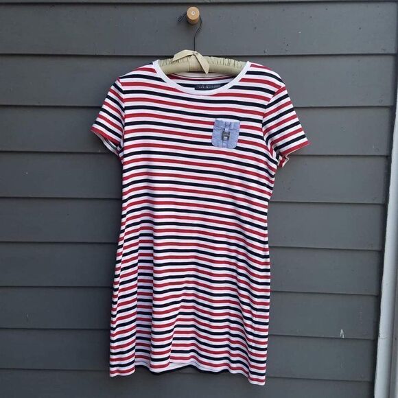 Tommy Hilfiger Short Sleeve Striped Cotton Knit Dress - Size Large - Picture 5 of 5